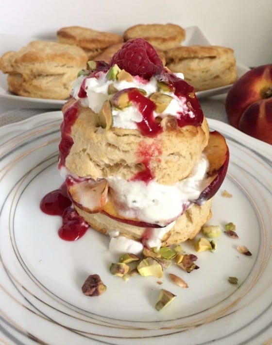 Grilled Peach Shortcake drizzled with Raspberry Sauce and Pistachios the perfect summer dessert guaranteed to satisfy everyone in your family even the picky eaters / a #kidfriendly recipe / benefiting Feeding America #sponsored by Produce for Kids and Publix / recipe by Wanda Lopez - My Sweet Zepol #produceforkids ad