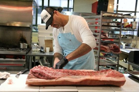 Spending some time at Kitchen in the Market in downtown Minneapolis witnessing the fabrication of a half pig by Neel Sahni, the Manager of Foodservice Marketing & Innovation for the National Pork Board #PassThePork #realpigfarming 