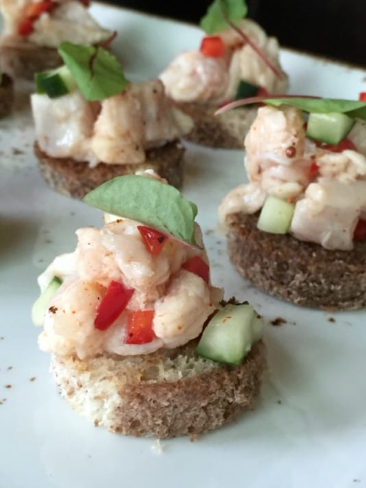 Ceviche on Rye Toast with Cucumber and Red Pepper with a Citrus Sauce from Canvas Restaurant and Market in Lake Nona in the Orlando area / by Wanda Lopez from My Sweet Zepol #foodandtravelblog