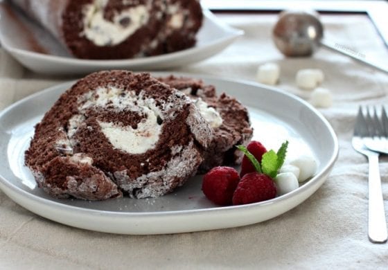 Hot Cocoa Angel Food Cake Roll for the win! Grab the recipe at mysweetzepol.com #cake