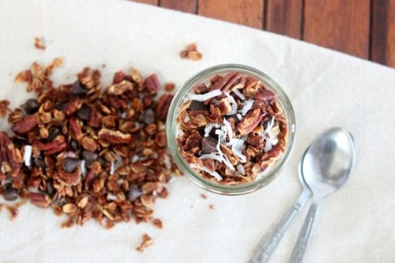 Granola is easier to make than most think and this take on one of my favorite pies is AMAZING! Pecan pie granola is out of this world...GOOD! Grab the recipe at mysweetzepol.com #healthy 