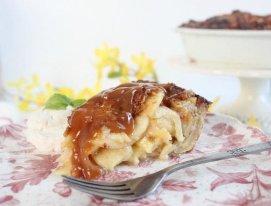 Apple Caramel Crumb Pie with a spoonful of a delicious dairy free whipped cream. Perfect #EasterSweeksWeek treat grab the recipe at mysweetzepol.com #ad