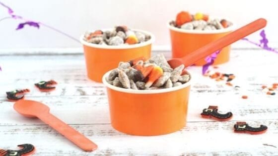 Witches Midnight Puppy Chow is fun and grown-ups and kids alike love them. Perfect for entertaining #HalloweenTreatsWeek